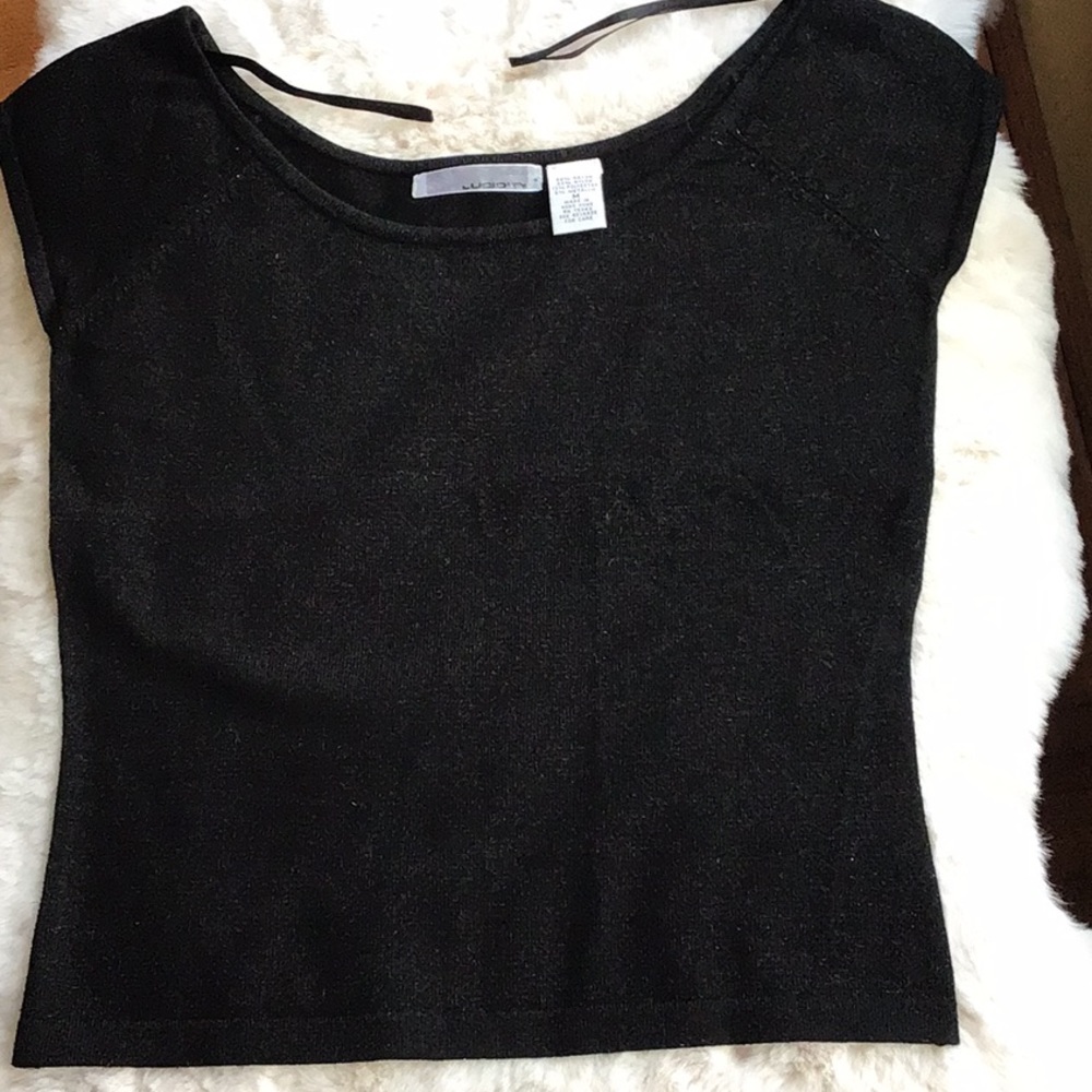 Lucidity Metallic Knit Top Black Sz  M